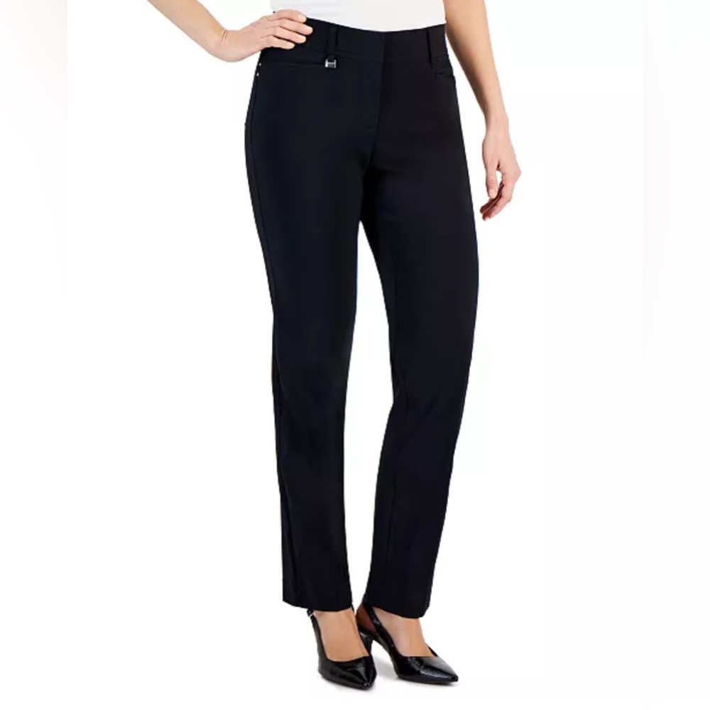 JM COLLECTION Petite Curvy Fit Straight Leg Black Dress Pants Sizes 2-16 P & PS